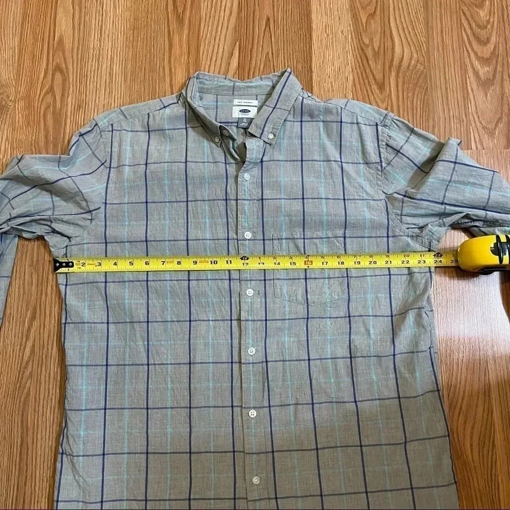 Old Navy Slim Fit The Signature Shirt Mens XL Button Up Shirt Grey Plaid Check